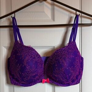 Victoria's Secret Purple Lace Underwire Bra with Pink Accent